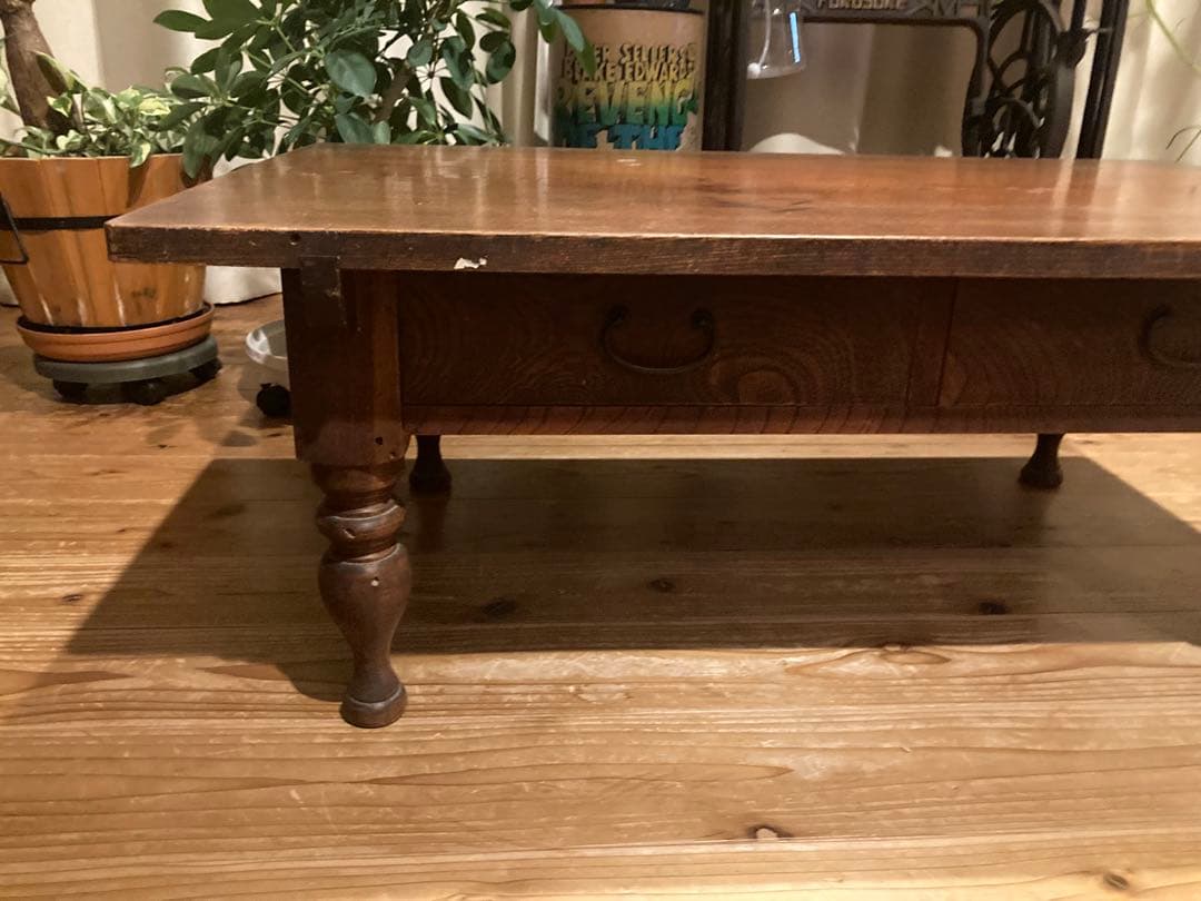 昭和レトロ　ろくろ脚木製文机　ローテーブル　18