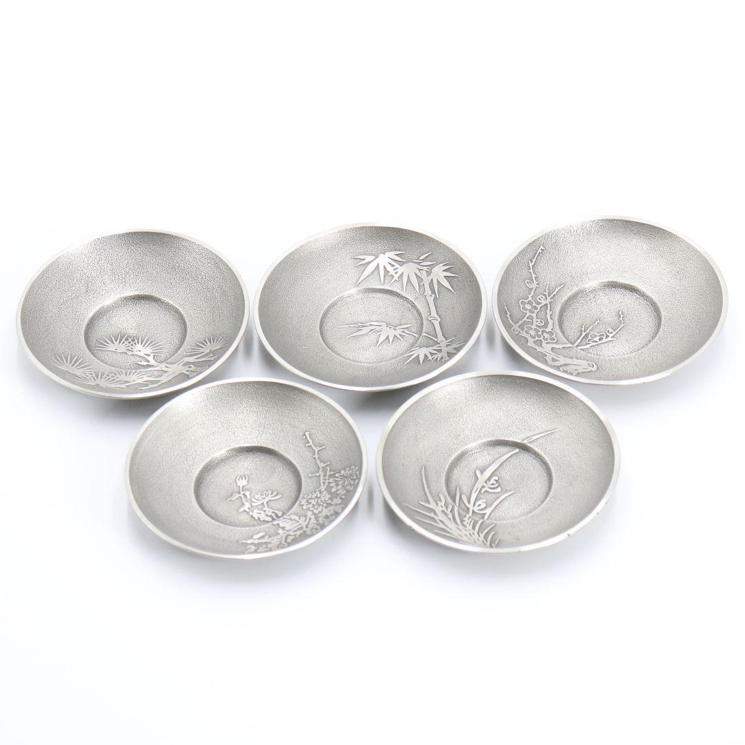 鍛栄造 純錫五君子文茶托 錫製 最上 工房 煎茶道具 共箱　C69