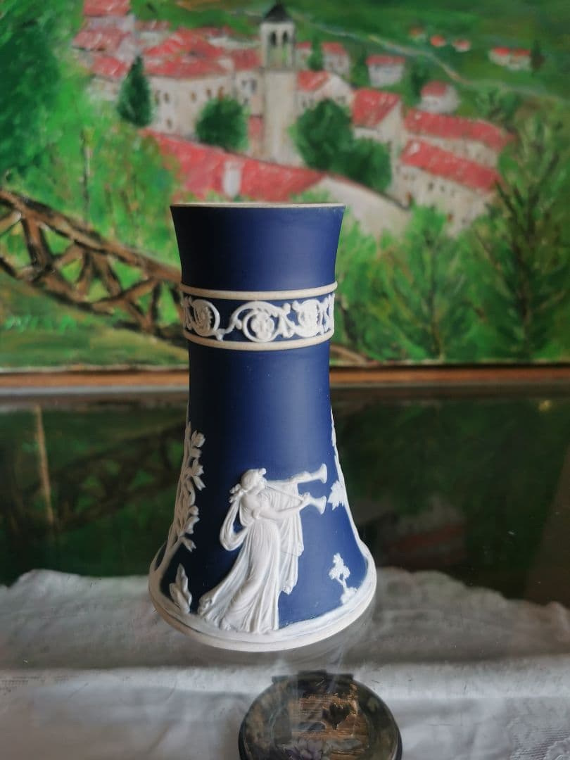 アンティーク英国 アダムスジャスパー カメオ技法 ラッパと供物の女性像のベース