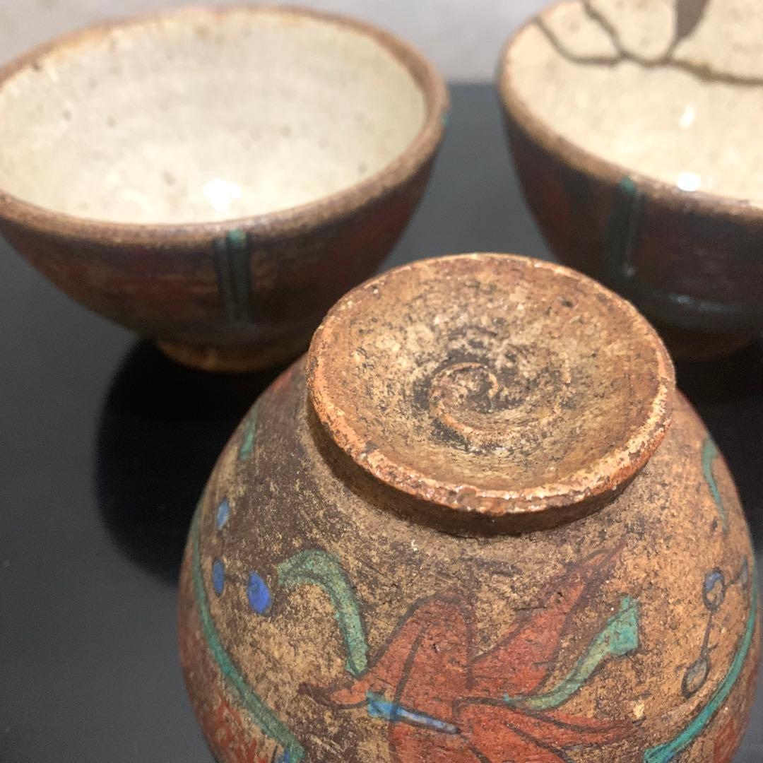 古陶器 煎茶碗5客揃　明治期　民藝　木釘木箱付き