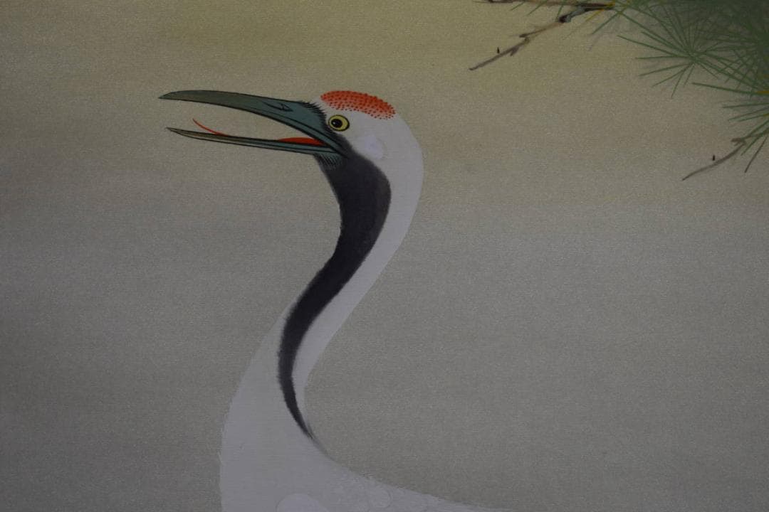 真作/國井道成/国井道成/松上双鶴図/桐共箱付/布袋屋掛軸HG-276