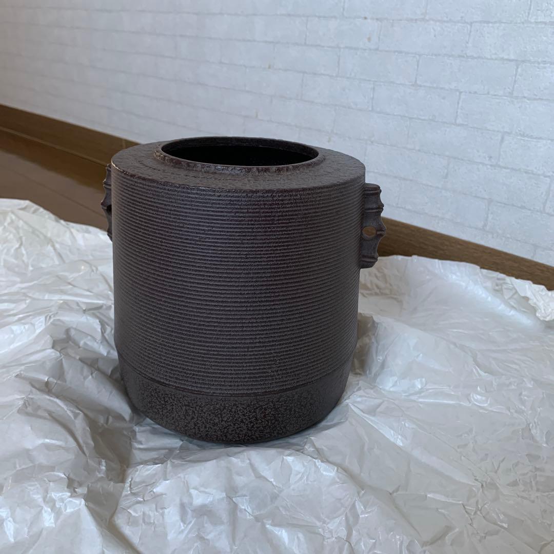 【美品】人間国宝 釜師 高橋敬典 糸目 筒釜　環付　共箱　共布　茶道具