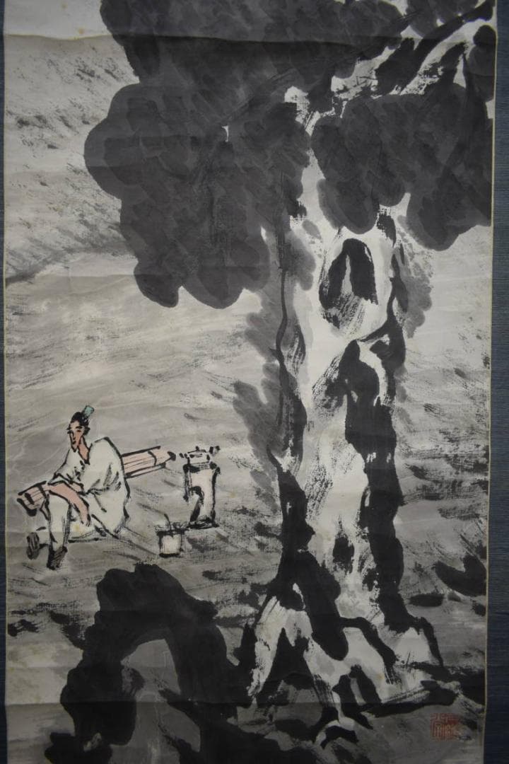 真作/泥谷文景/清月人物画賛/風景画賛/布袋屋掛軸HJ-328