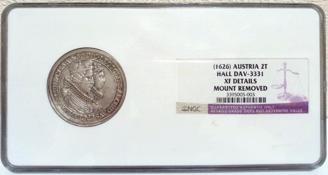 1626年 オーストリア 神聖ローマ帝国 レオポルド5世 2ターラー銀貨 XF