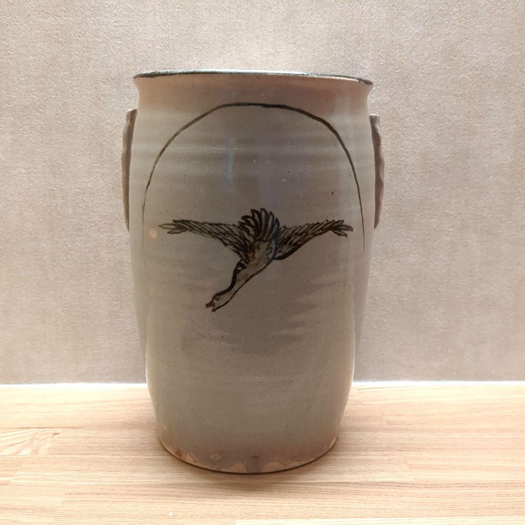 茶道具 水指 細水指 京焼 落雁の図 耳付き 中村与平 紙箱入り