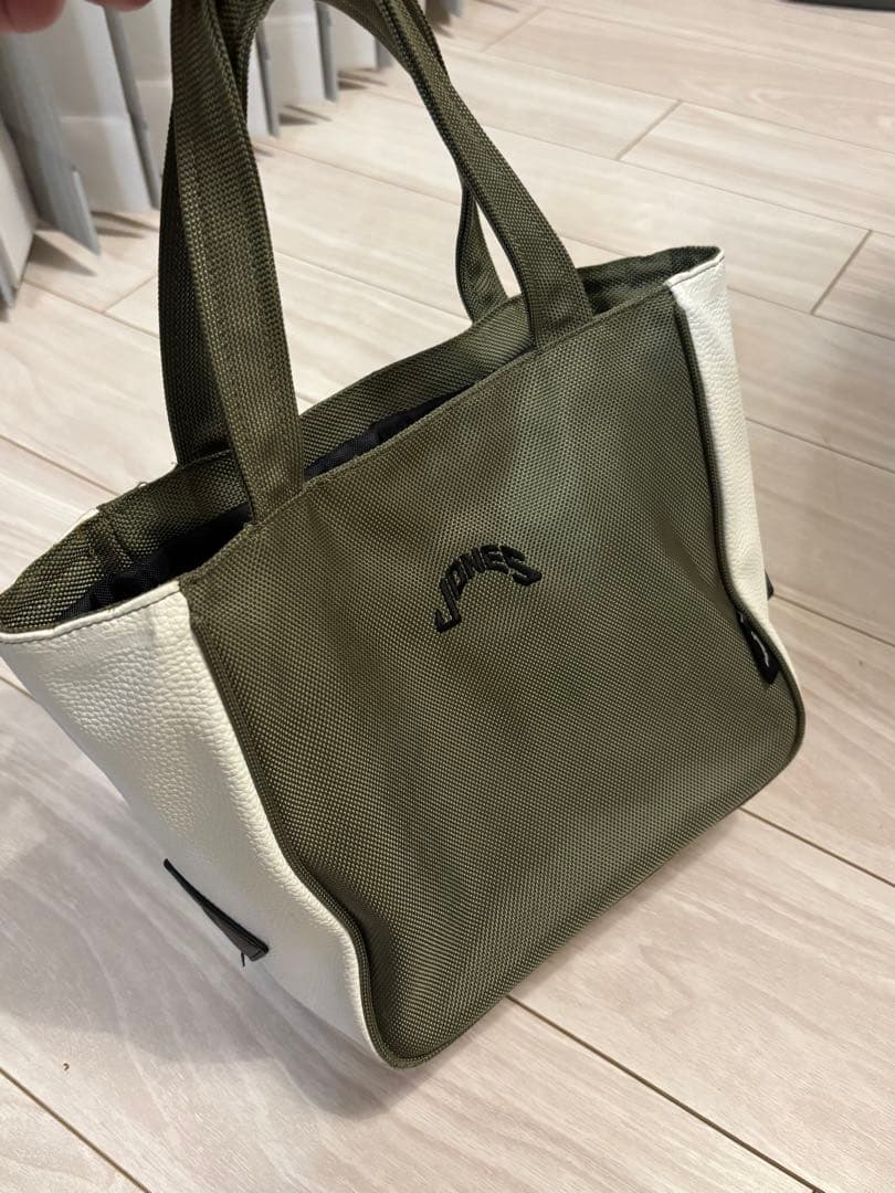 【美品】JONES ジョーンズ　トートバッグ／ラウンドバッグ（カーキ）