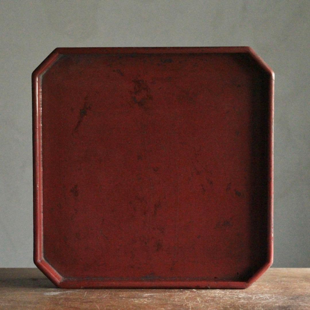 隅切 折敷 朱塗り 盆 No.3 古美術 古道具 アンティーク 折敷盆