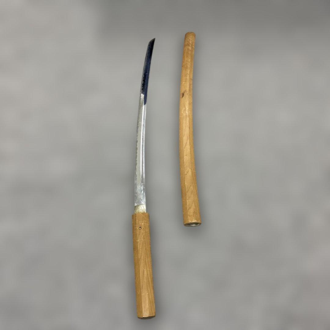 未開刃　模造刀、白鞘 刀 剣 長尺模造刀 木製ハンドル 曲線刃 刀 約98cm