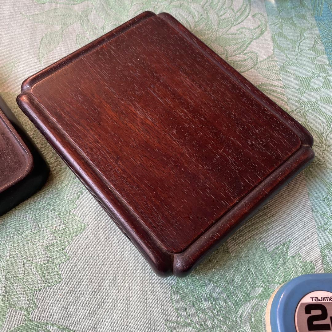 唐木 花台　紫檀系 天然木 透かし彫り 飾台 盆栽 華道　 2点セット