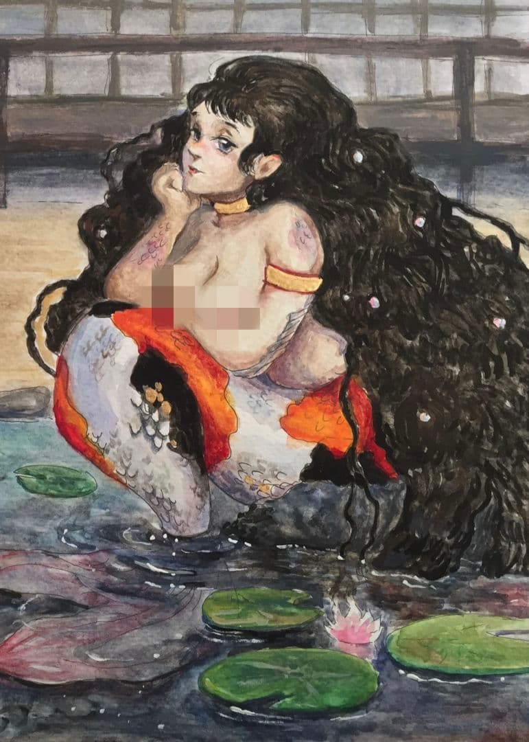 『人魚』ガッシュ　水彩画　原画　オリジナル　手描き　一点物