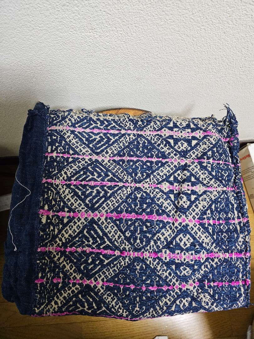 タイ 族　ブランケット ストール インディゴ 藍染 刺繍 骨董 アンティーク