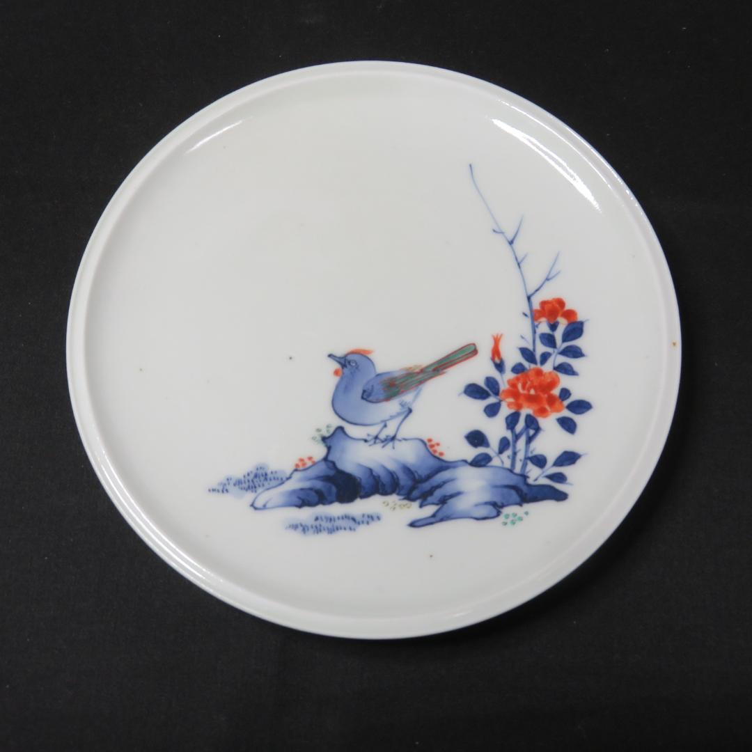 柿右衛門様式 小皿 3枚 古伊万里 染付 鳥 草花 角福