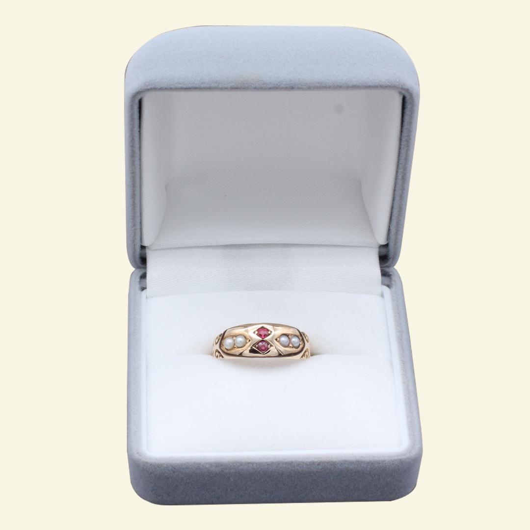 【アンティーク】ジプシーリング（15K・パール ・ ルビー）8号【J34892】