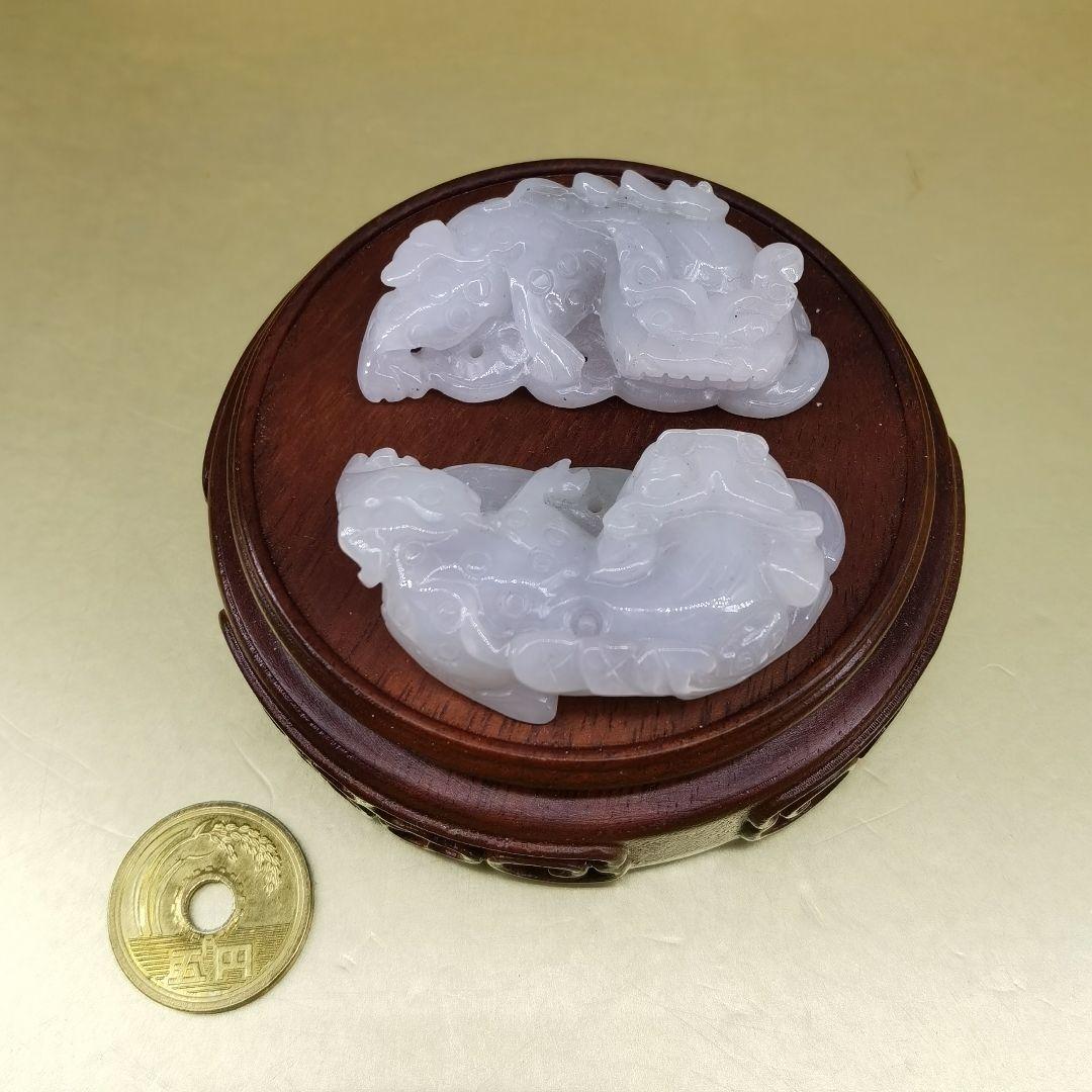 《整理番号:BH036》薄紫色翡翠彫刻貔貅(ヒキュウ)ペンダント二点セット