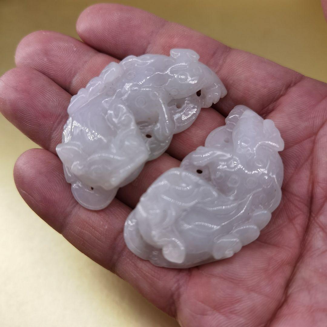 《整理番号:BH036》薄紫色翡翠彫刻貔貅(ヒキュウ)ペンダント二点セット