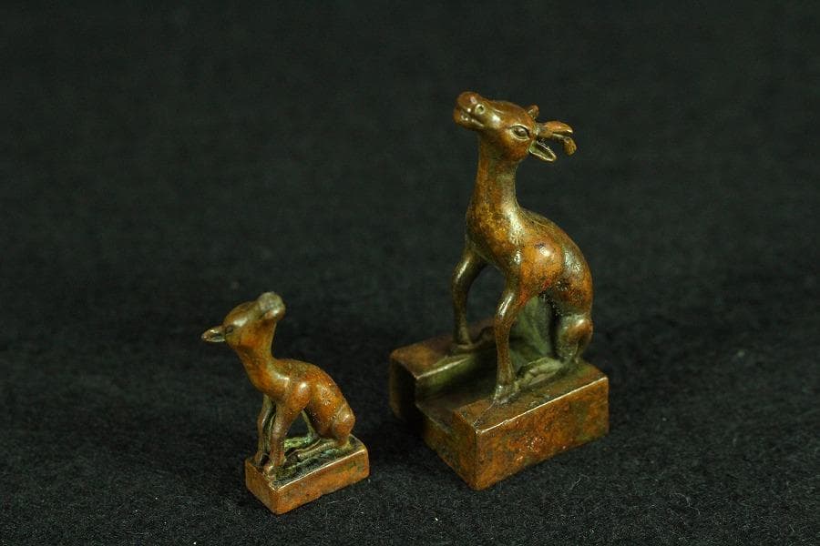 中国美術 鹿親子 印 文房四宝(K-YC533)