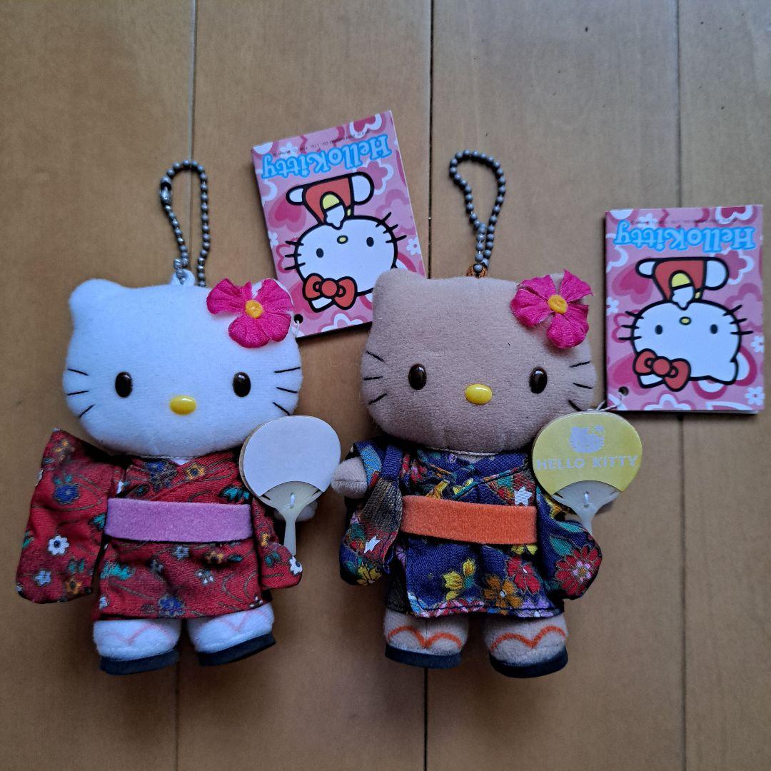 当時物　日焼けキティ　白キティ　ハイビスカス　浴衣　ぬいぐるみマスコット