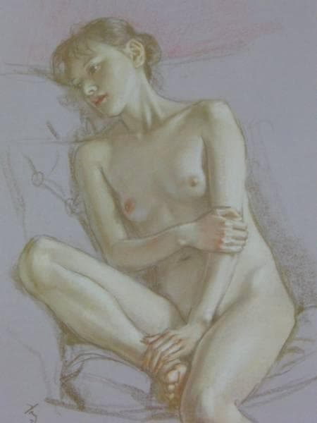 高塚省吾、【寄りかかる裸婦】、希少な額装用画集画、新品高級額 額装付、状態良好