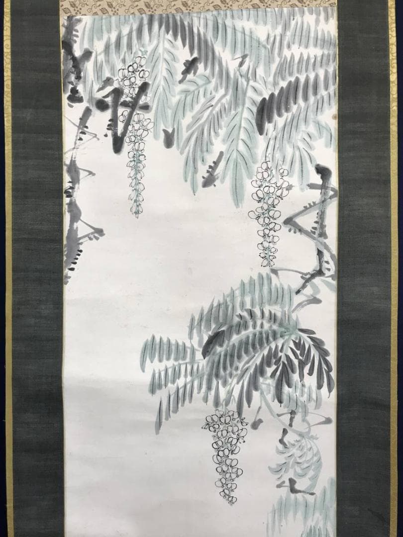 【真作】森寛斎/藤花図/藤図/掛軸/名家伝来/AC-761