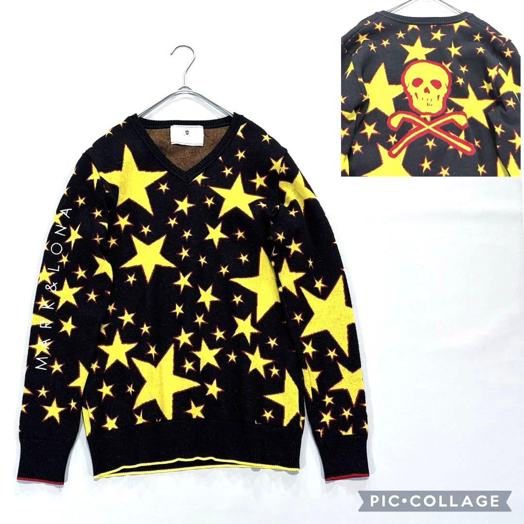 マークアンドロナ　M ニットセーター　スカル　スター　ブラック　イエロー