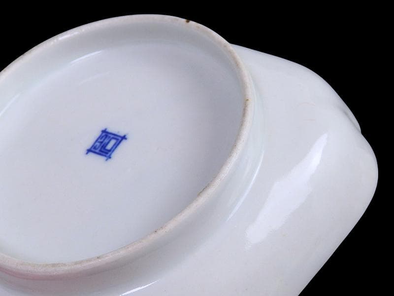 古伊万里　染錦　青海波に梅の図　菱形変形皿　５客　534AS-DBf