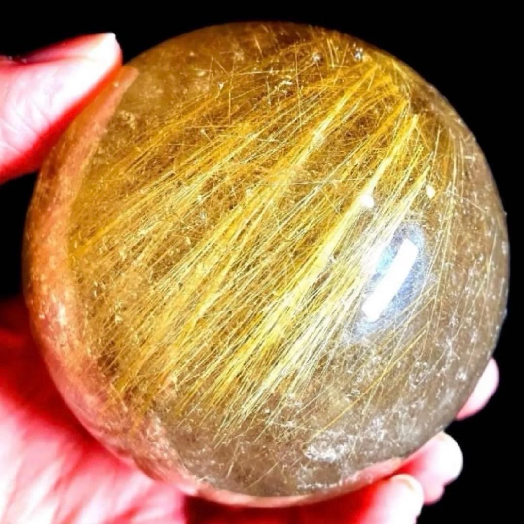 限定値下げ超絶綺麗✨76mm ゴールドルチルクォーツ　丸玉　スフィア　金針水晶