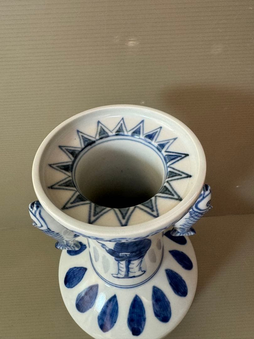 2785 染付高砂　九谷美陶園　花瓶　時代物