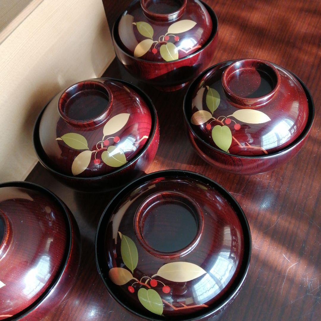 山中塗　要明漆仙　吸物椀　5客　11.5cm