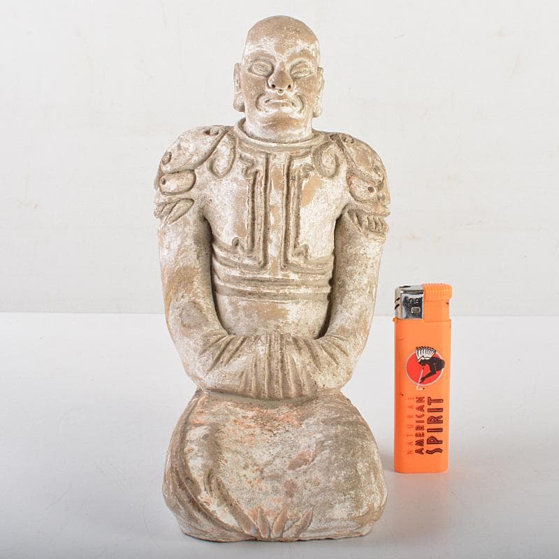 中国　加彩　漢詩刻　人物俑　置物　箱蓋無し　在銘印あり　V　R7237