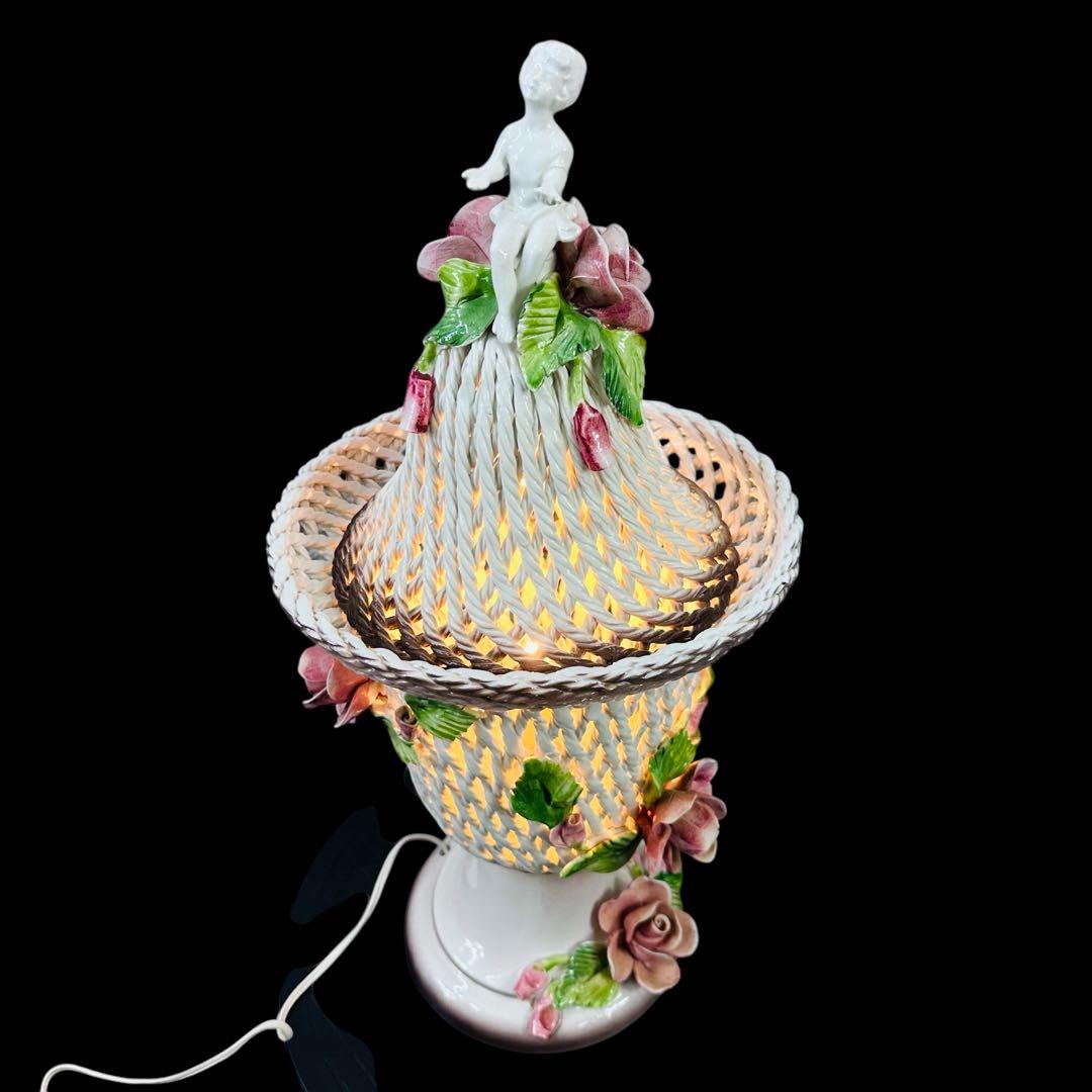 【希少】イタリア　アールヌーヴォー アンティークランプ　陶器 エンジェル 天使