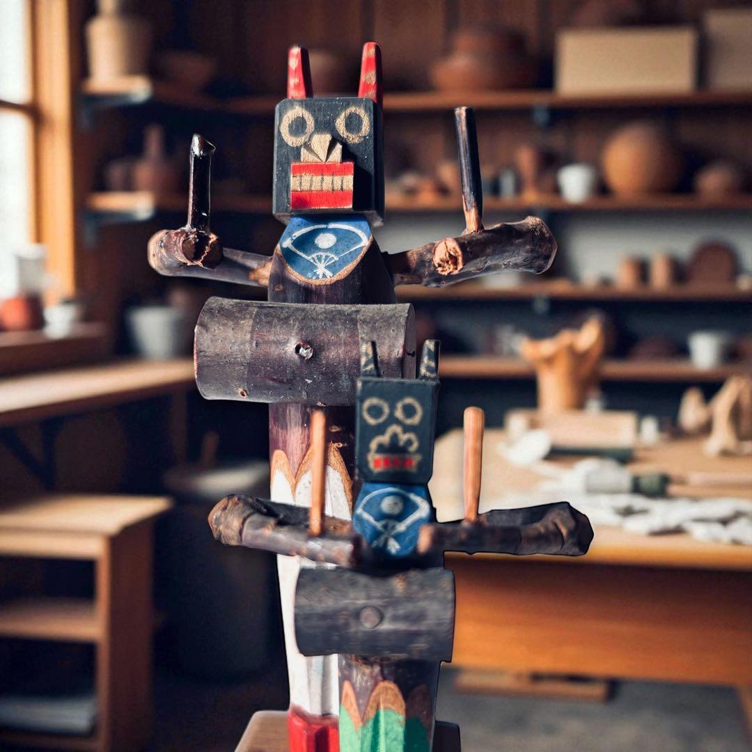 戦前廃絶古玩 秋田県角館・郷土玩具・桜人形佐々楽（ササラ）舞×2体セット