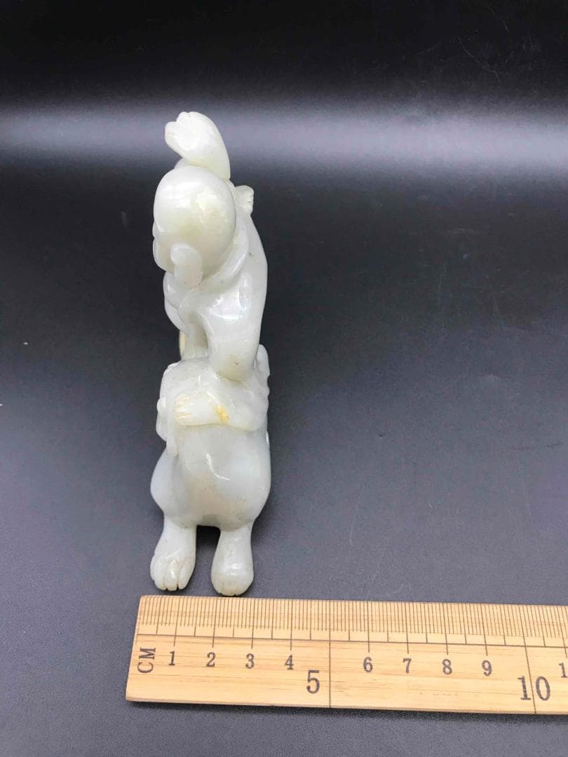 和田玉 清時代 弥羅菩薩神獣和田玉彫り 置物　鑑賞物 古玉石 唐物 (D-79)