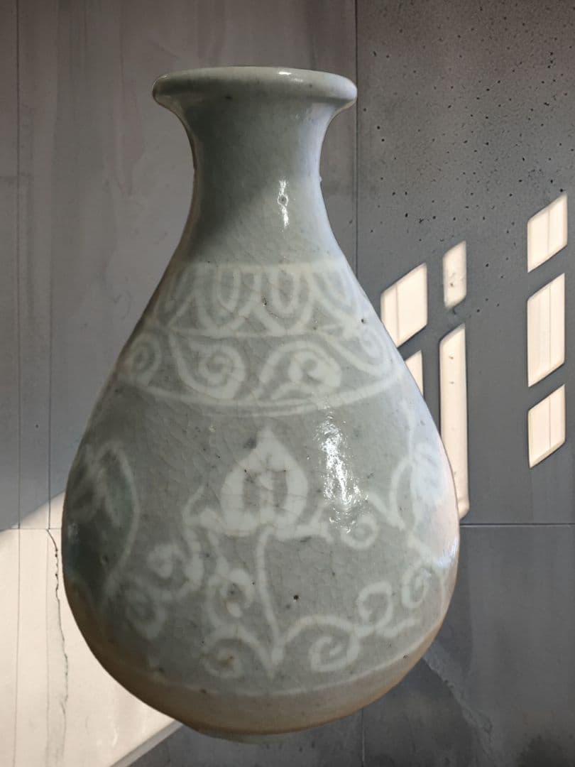 高麗青磁　徳利　花入　時代物　白象嵌　朝鮮美術