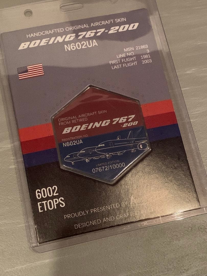 ユナイテッド航空 B767 タグ 実機 フライトタグ