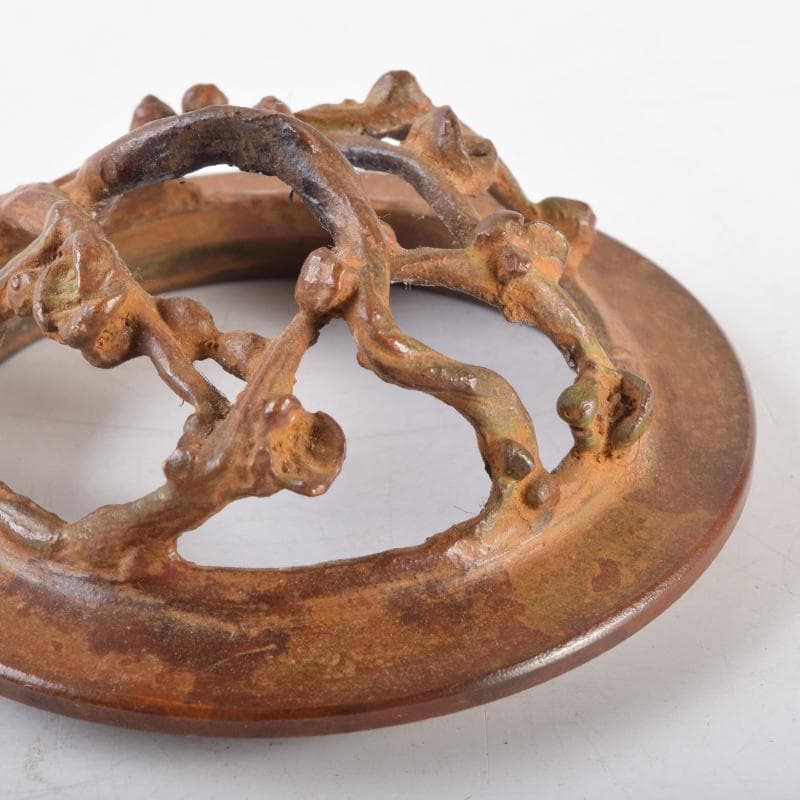 高岡銅器　三好三治造　蝋型鋳銅　花草文香炉　共布共箱　V　6971