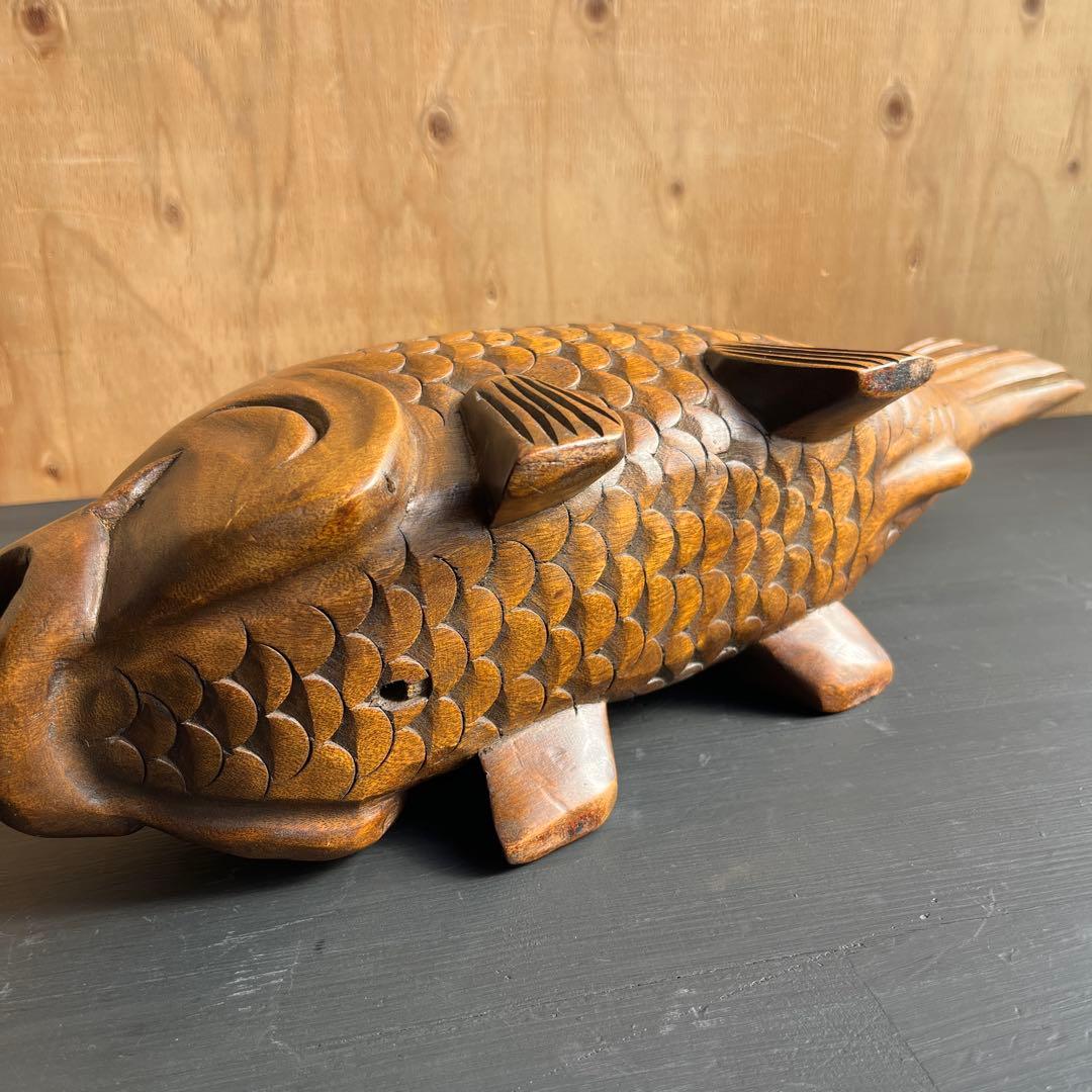 木彫 鯉 置物 骨董 自在鉤 飾り