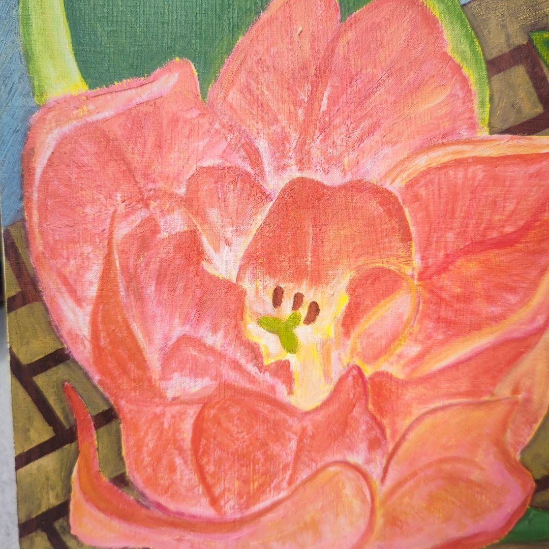 現代美術、小倉紀美子、おしゃれなパパラチアカラーの静物、12号油彩