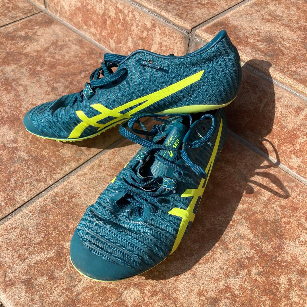 ASICS JET SPRINTスパイク　 ダークグリーン/イエロー 25.0