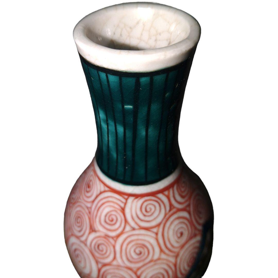 青手九谷焼　山水楼閣文瓢箪徳利　一輪差し　高さ28.5cm位