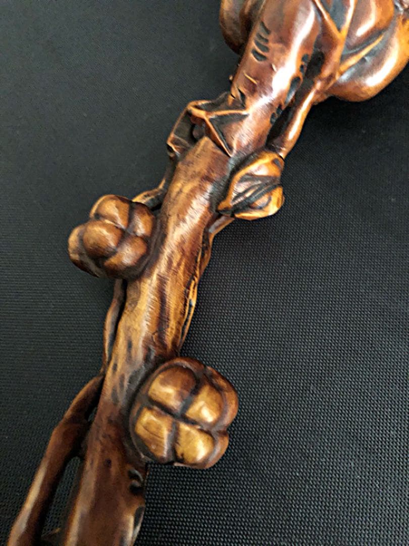 中国美術 唐 古黄楊木 細密彫り 如意 法具