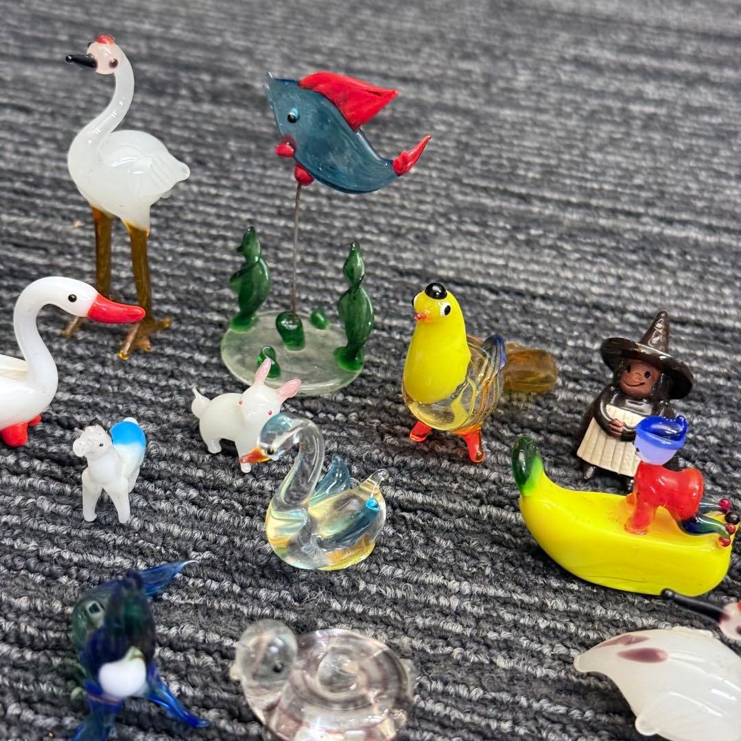 ガラス 細工 ミニチュア 小物 インテリア レトロ 動物 鶴 犬 アヒル