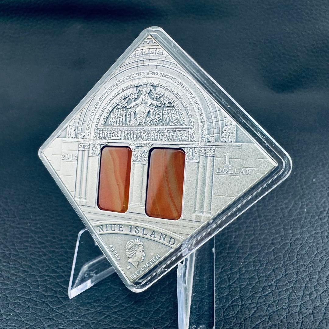 アンティーク銀貨 ロマネスク様式 パワーストーンのステンドグラス 純銀