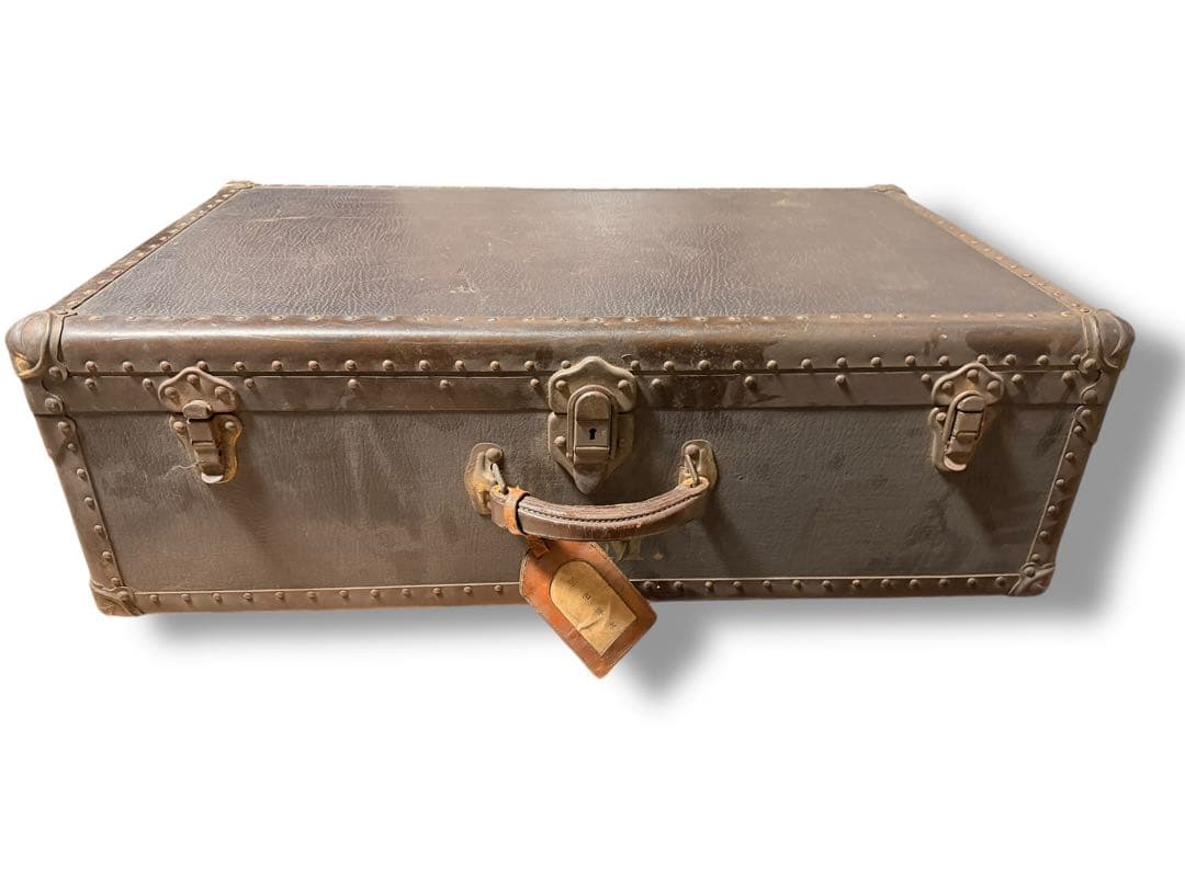 #アンティーク トランクケース 木製 革風素材 ヴィンテージ収納箱