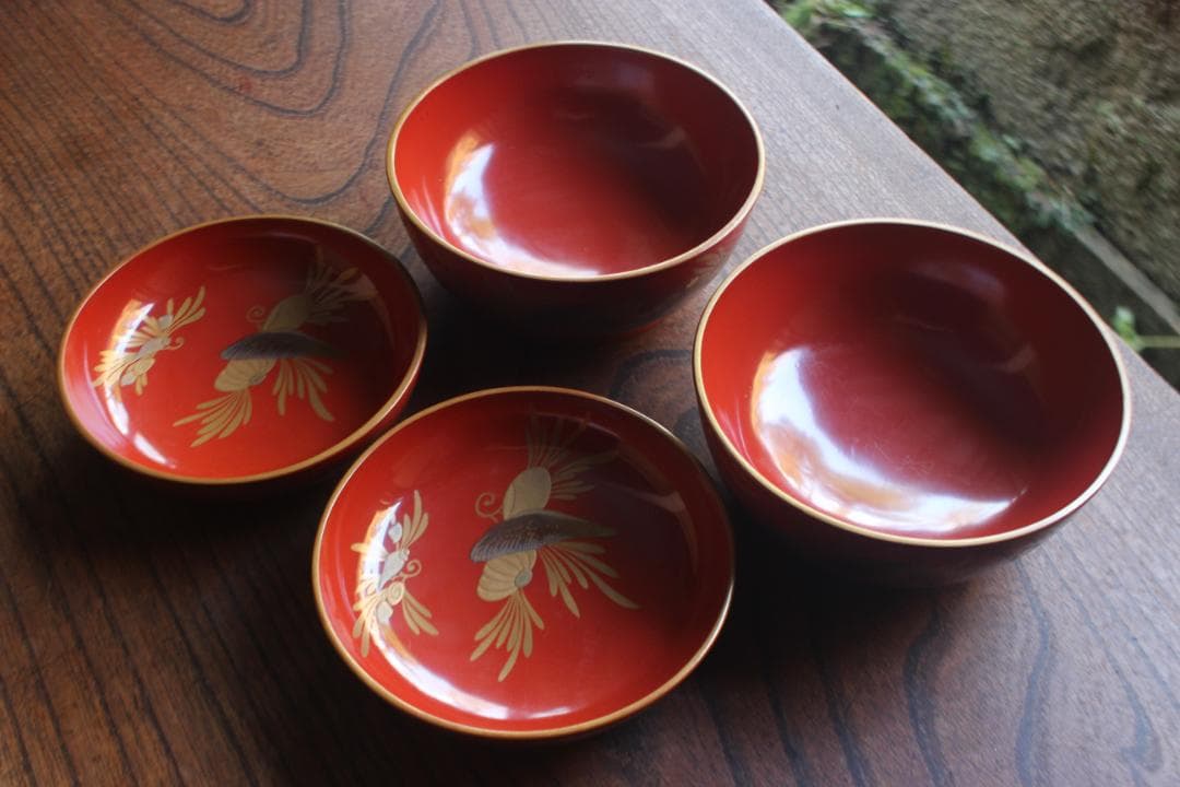 時代逸品！時代金縁朱漆に極上貝尽くし蒔絵の映えるお椀2点（検輪島塗雑煮椀