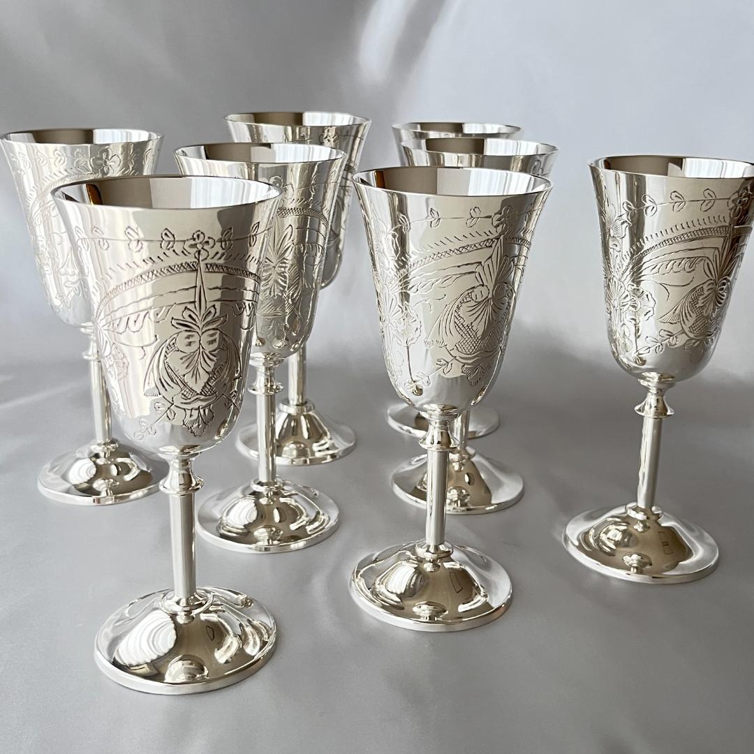 【英国】ワインゴブレット 8個組 【シルバープレート】華麗！！