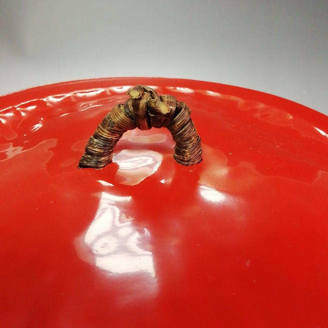 Ｓ４１０　水指　『太鼓胴　朱竹水指』『塗師　助田宗明作』　共箱　茶道具