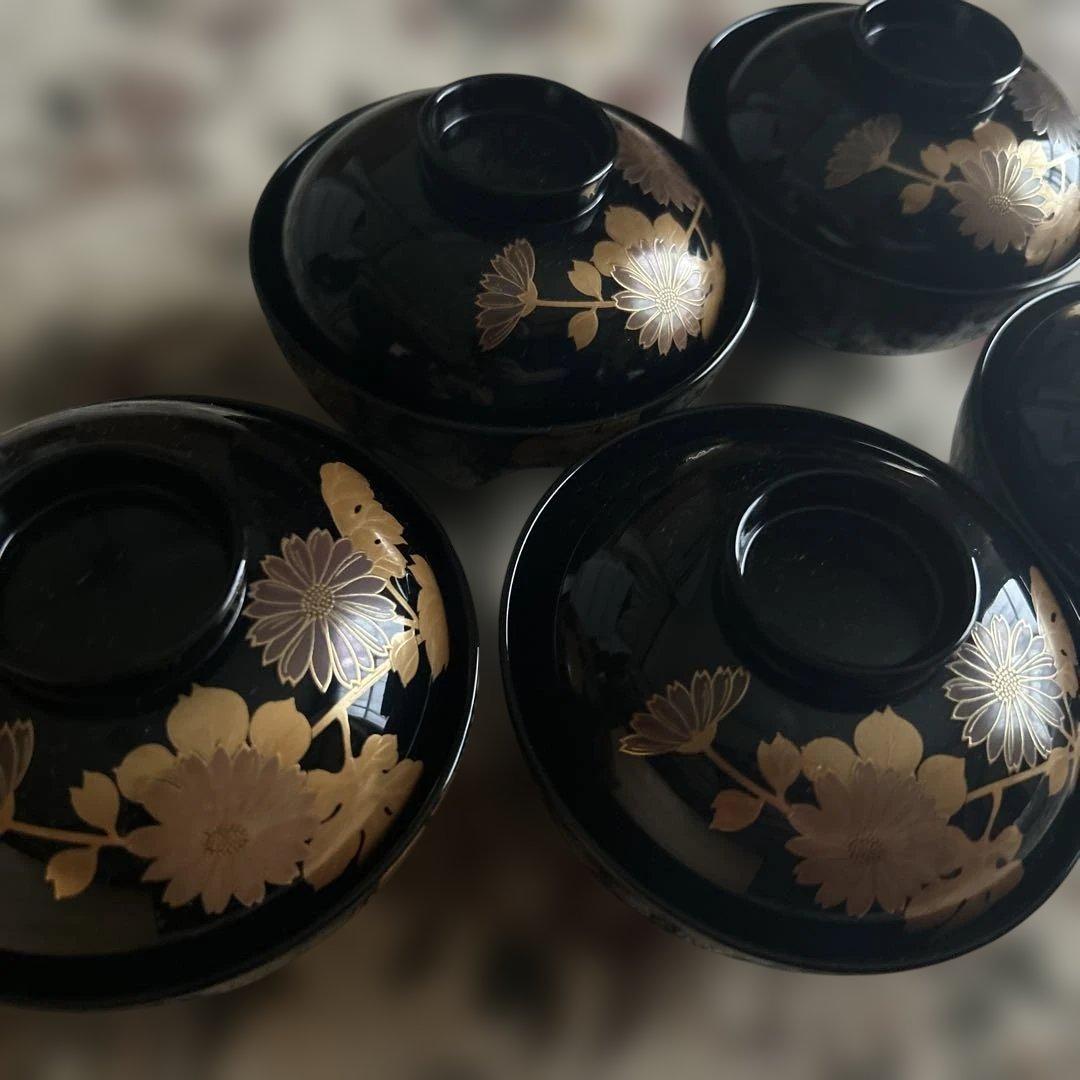 漆器5個セット 金花模様