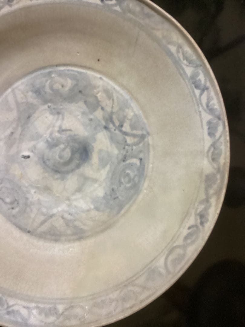 骨董古美術鉄絵花文大皿　古陶器　タイ　スコータイ時代　カロン窯　コレクター所蔵品