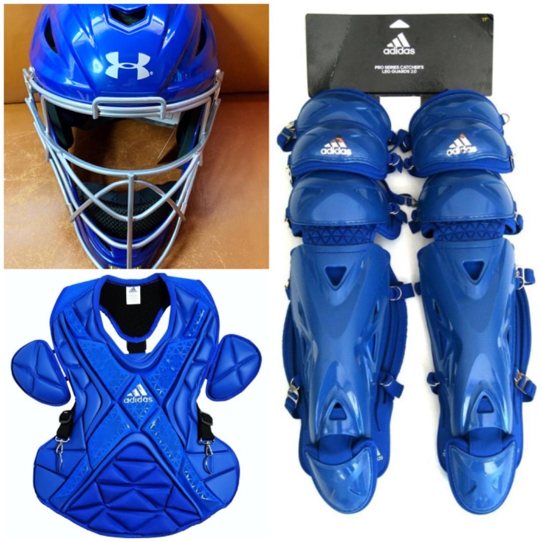 新品☆アメリカ国内限定☆UAマスク＋adidasプロテクター・レガース★青