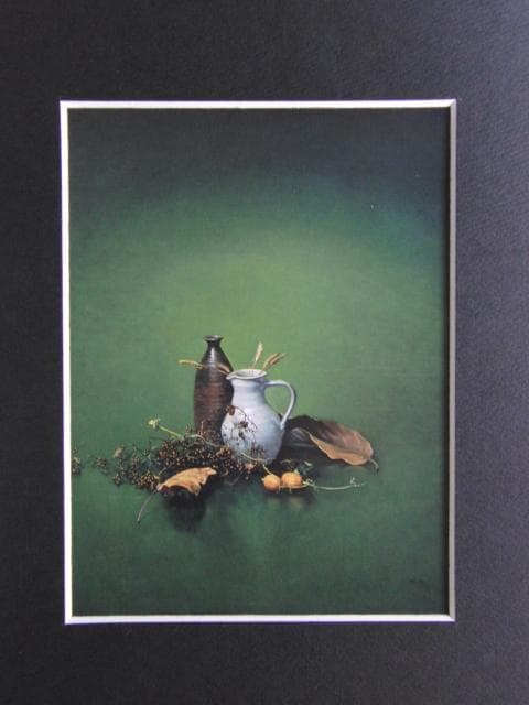 青木美知枝、【静物】、希少な額装用画集より、状態良好、新品額装付